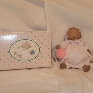 Michel And Company BeBe Bear Hand Painted Ceramic Doll in Light Pink Outfit